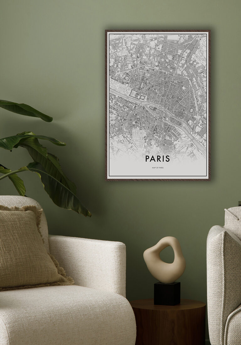 Mapa detallado de París en blanco y negro.