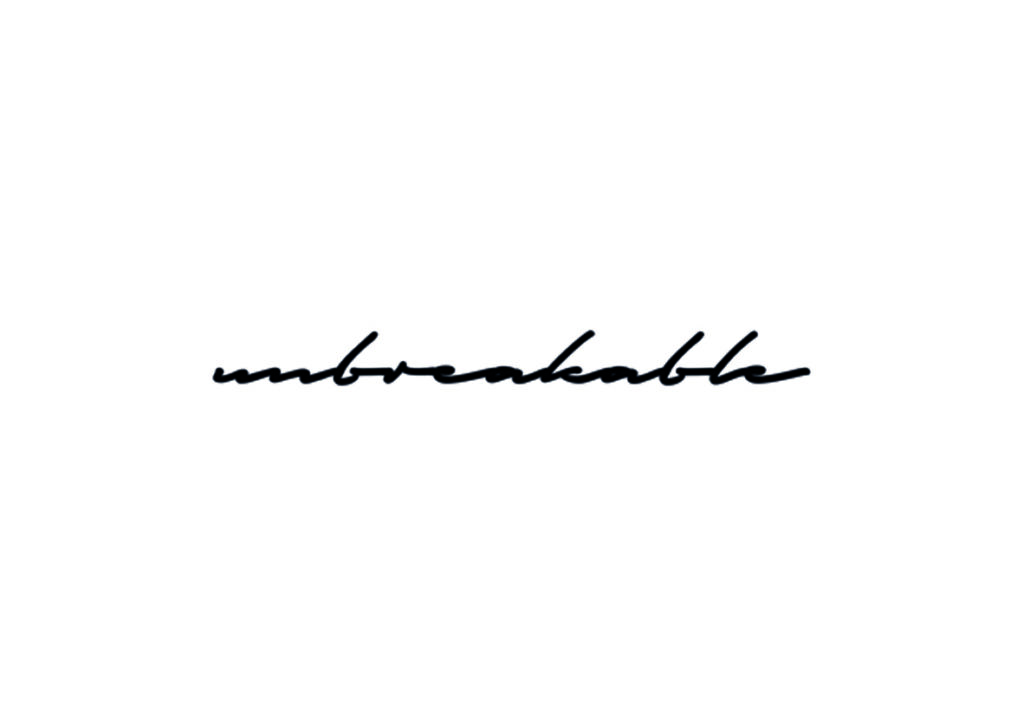Arte minimalista con caligrafía de "Inquebrantable".