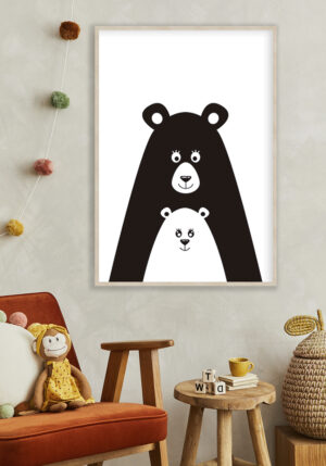 Oso Minimalista: Diseño en Blanco y Negro para Amantes del Arte Moderno