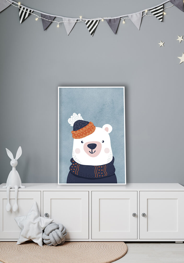 Oso Polar Abrigado: Ilustración Invernal para Decoración