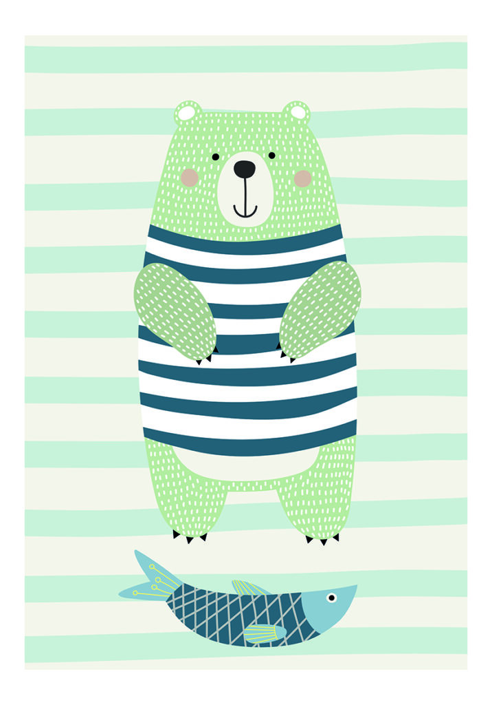 Oso Tierno con Pescado: Ilustración Infantil