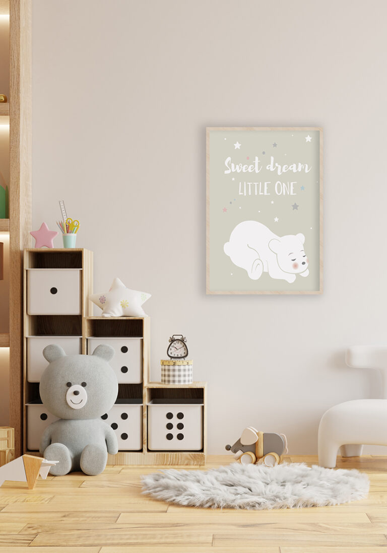 Ilustración de un oso dormido rodeado de estrellas