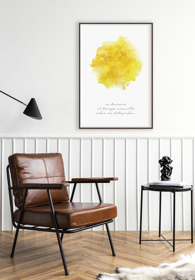 Arte abstracto en amarillo con frase inspiradora