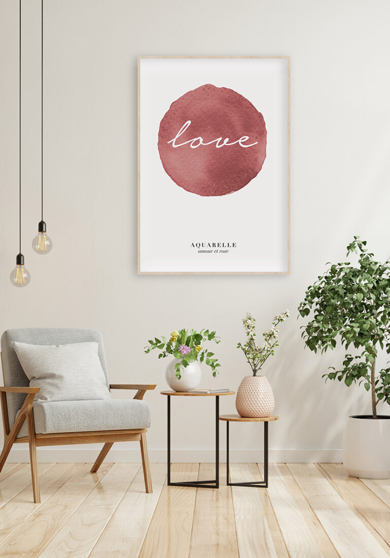 Arte romántico en acuarela con la palabra Love