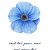 Flor azul en acuarela con texto