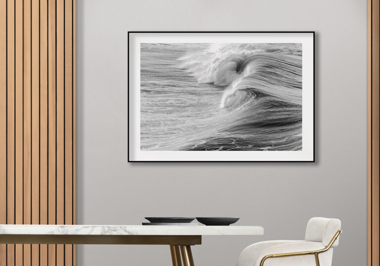 Ola oceánica dinámica en blanco y negro