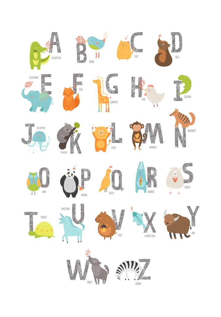 Alfabeto infantil con temática de animales