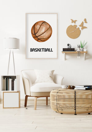Ilustración en acuarela de una pelota de baloncesto