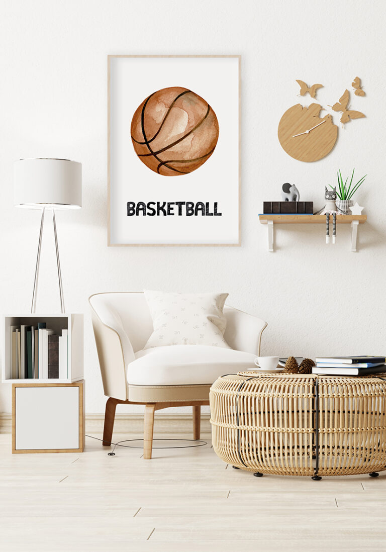 Ilustración en acuarela de una pelota de baloncesto