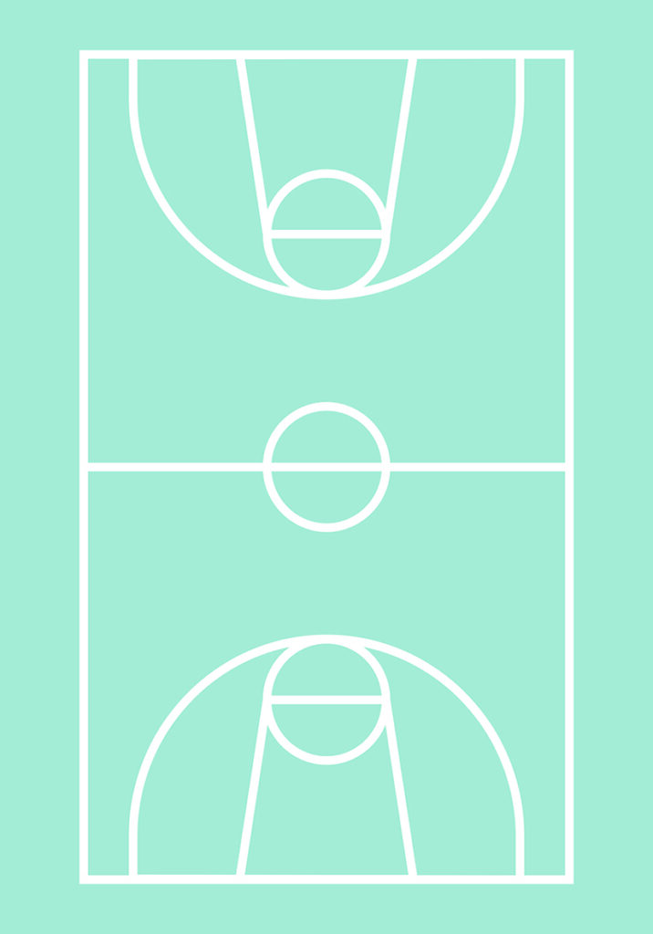 Representación minimalista de una cancha de baloncesto