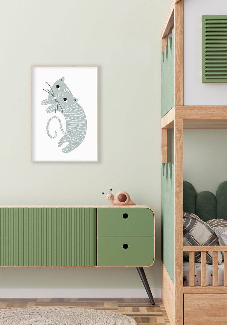 Ilustración minimalista de un gato adorable