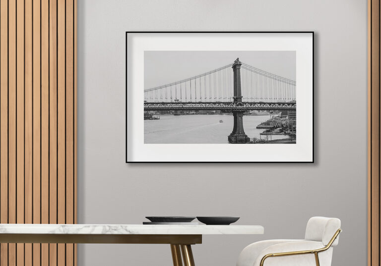 Vista de puente colgante en blanco y negro