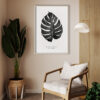 Ilustración monocromática de hoja de monstera