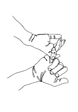 Ilustración minimalista de manos con arte lineal