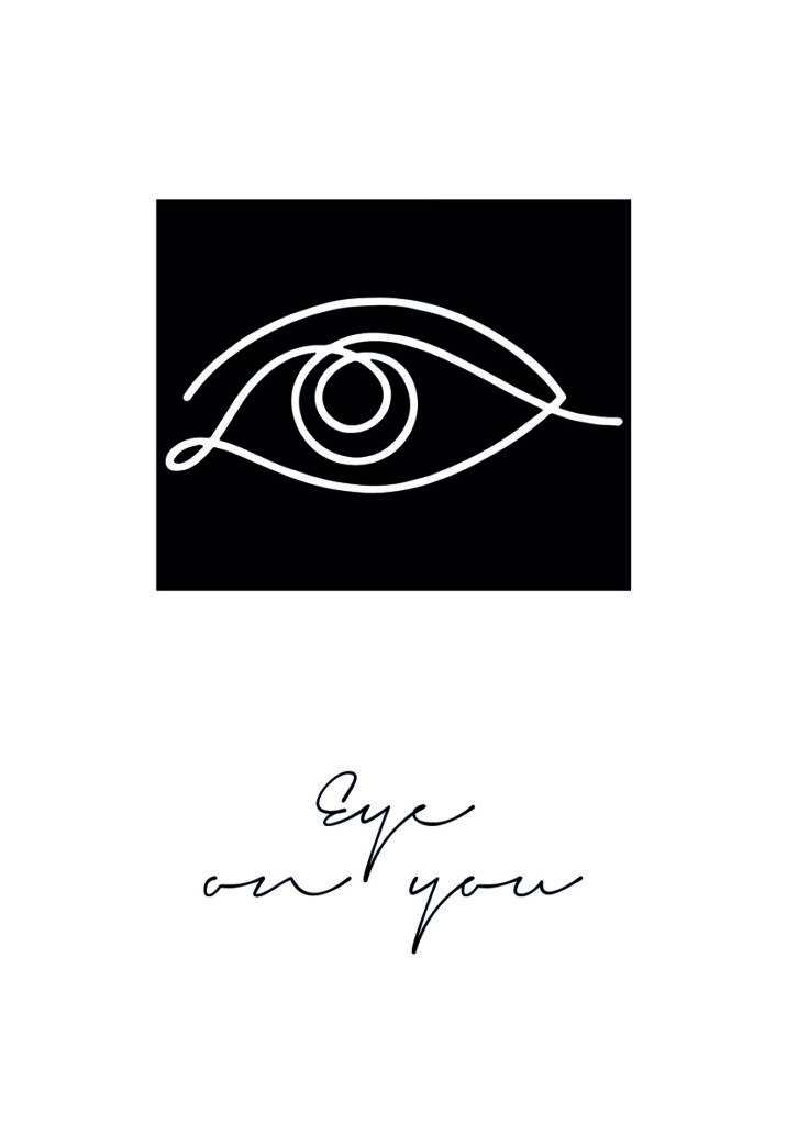 Dibujo minimalista de ojo con tipografía