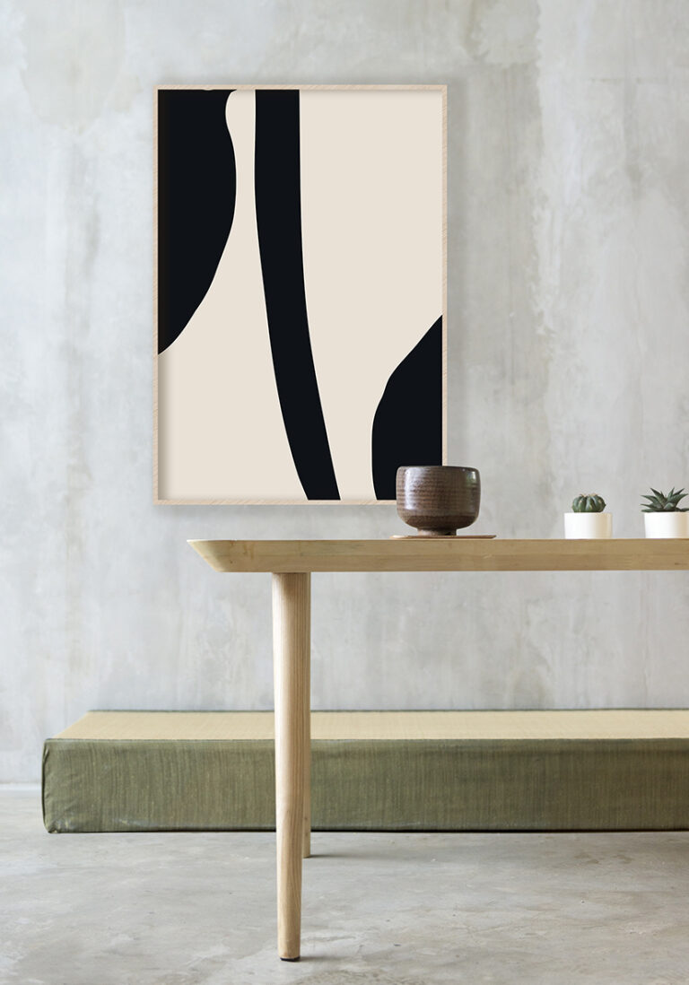 Obra abstracta minimalista en negro y beige