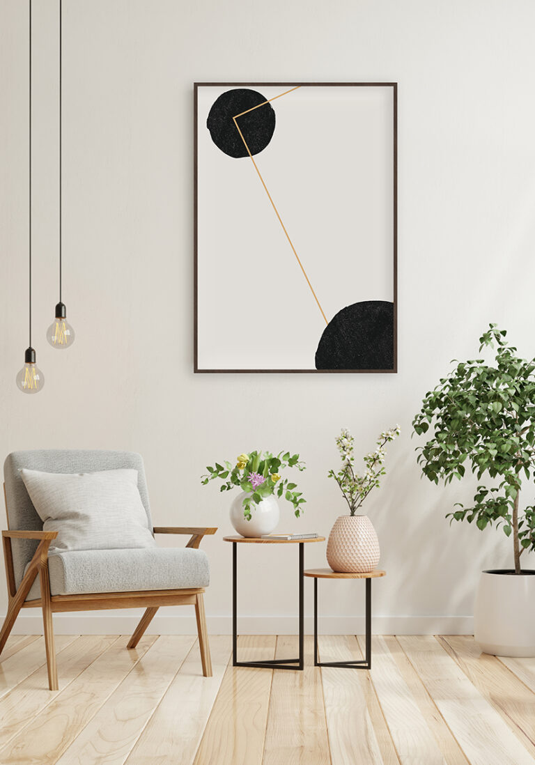 Obra abstracta minimalista con formas negras
