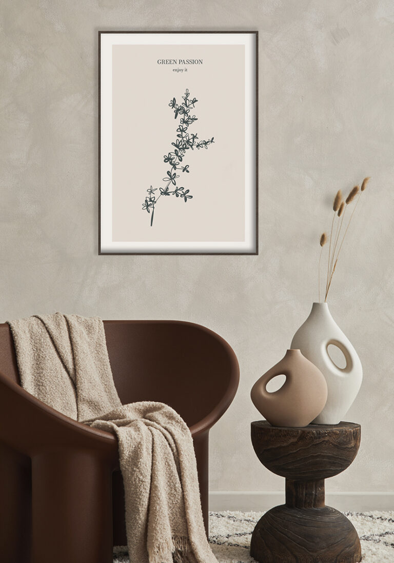Ilustración natural minimalista en tonos monocromáticos