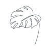 Dibujo lineal minimalista de hoja de monstera