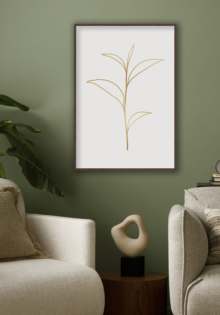 Ilustración minimalista de hoja dorada