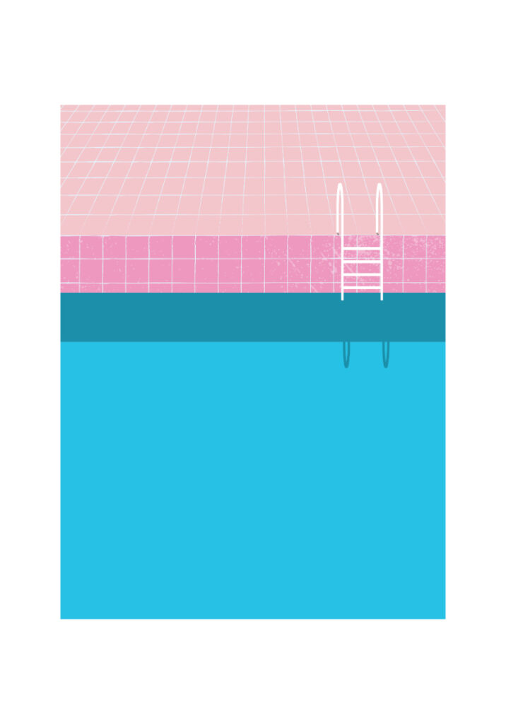 Arte minimalista de piscina en rosa y azul