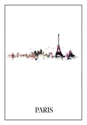 Arte minimalista en acuarela del skyline de París