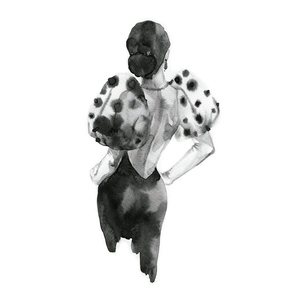 Ilustración de moda en tinta negra