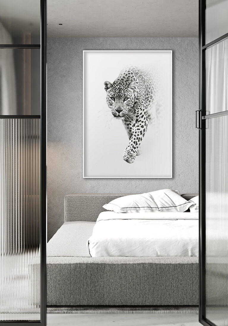 Leopardo en estilo minimalista blanco y negro