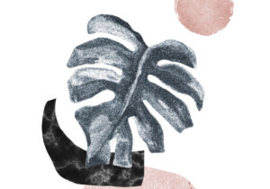 Composición abstracta con hoja de monstera