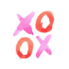 Obra colorida con motivo xoxo en acuarela