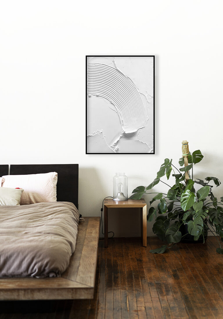 Obra abstracta minimalista en textura blanca