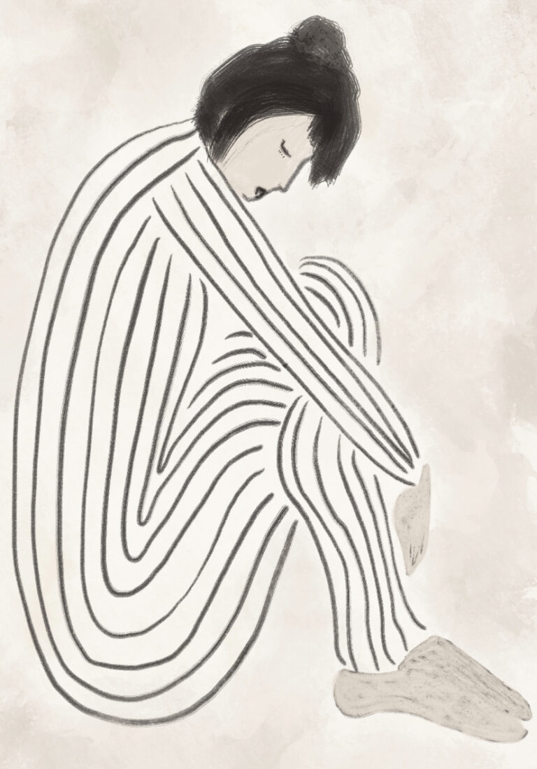 Ilustración minimalista de mujer descansando