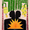 Ilustración tropical abstracta con siluetas humanas