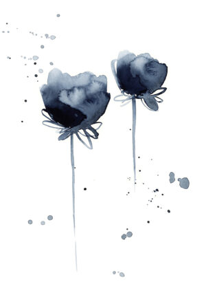 Arte floral en acuarela azul