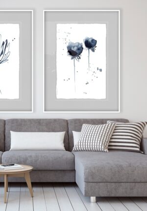 Arte floral en acuarela azul