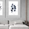 Arte botánico en tinta con hojas azules