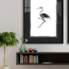 Ilustración elegante de garza en tinta