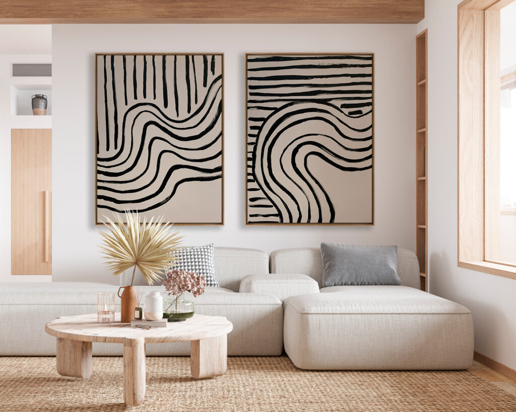 Komposition mit Linienmotiv in Creme und Schwarz