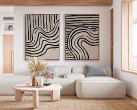 Komposition mit Linienmotiv in Creme und Schwarz