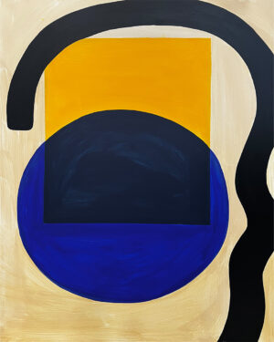 Pintura abstracta con formas geométricas en azul