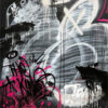 Pintura abstracta con graffiti en tonos negros