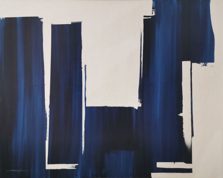Pintura azul y blanca de carácter abstracto