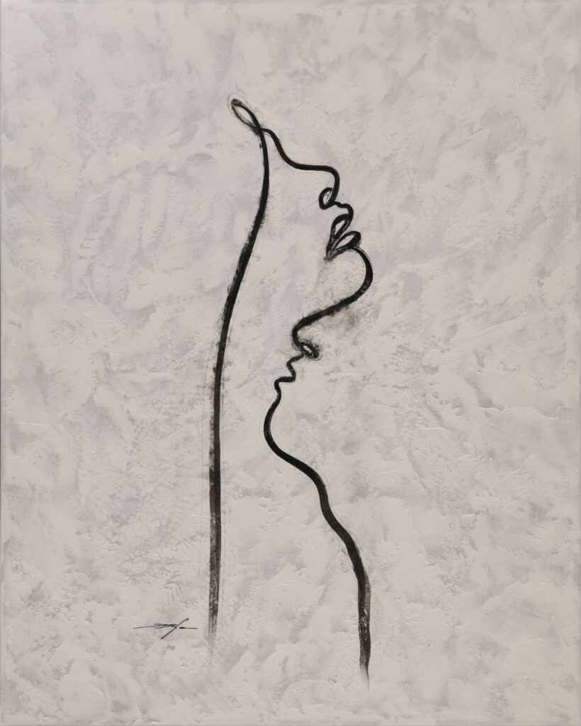 Dibujo minimalista sobre lienzo texturizado
