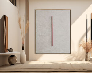 Línea roja minimalista sobre fondo beige