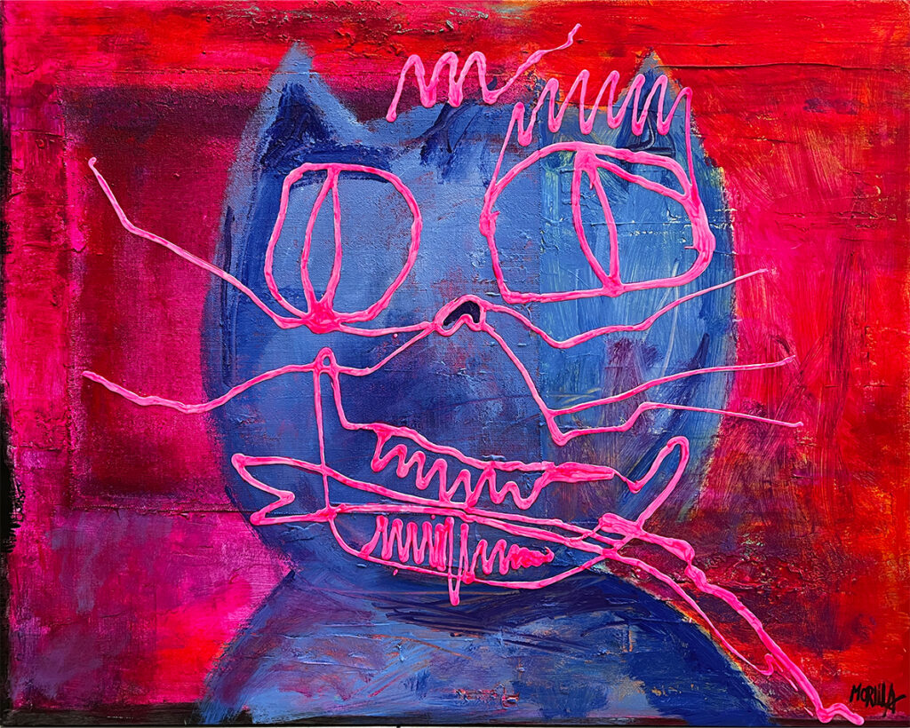 Pintura Abstracta de Gato en Tonos Vibrantes