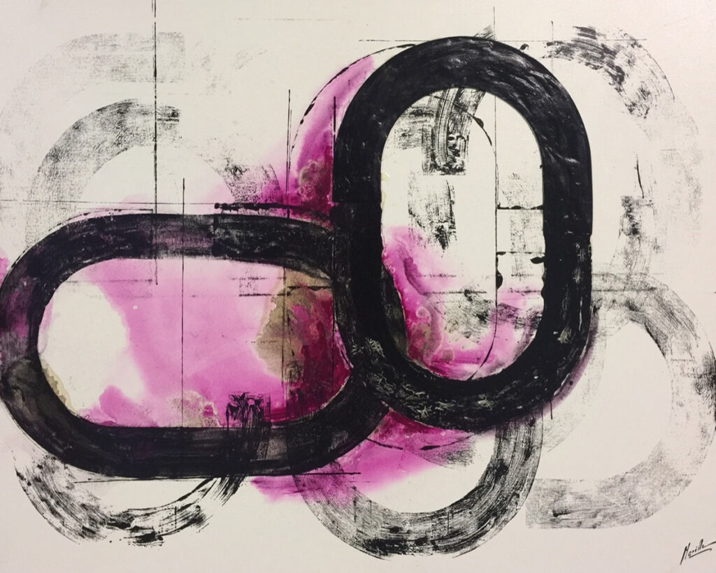 Pintura Abstracta de Pinceladas en Tonos Rosados