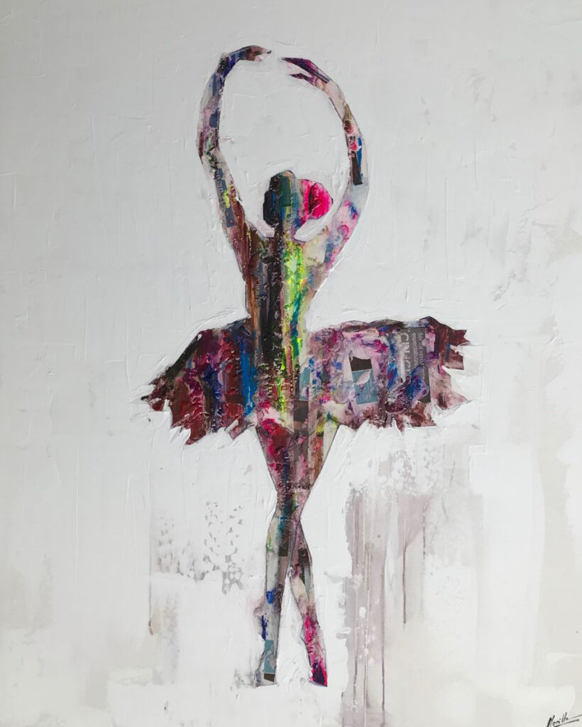 Obra Abstracta Colorida de Bailarina de Ballet