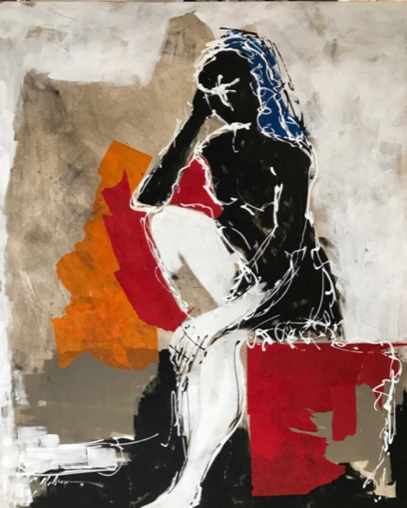 Ilustración Abstracta de Desnudo en Colores Audaces