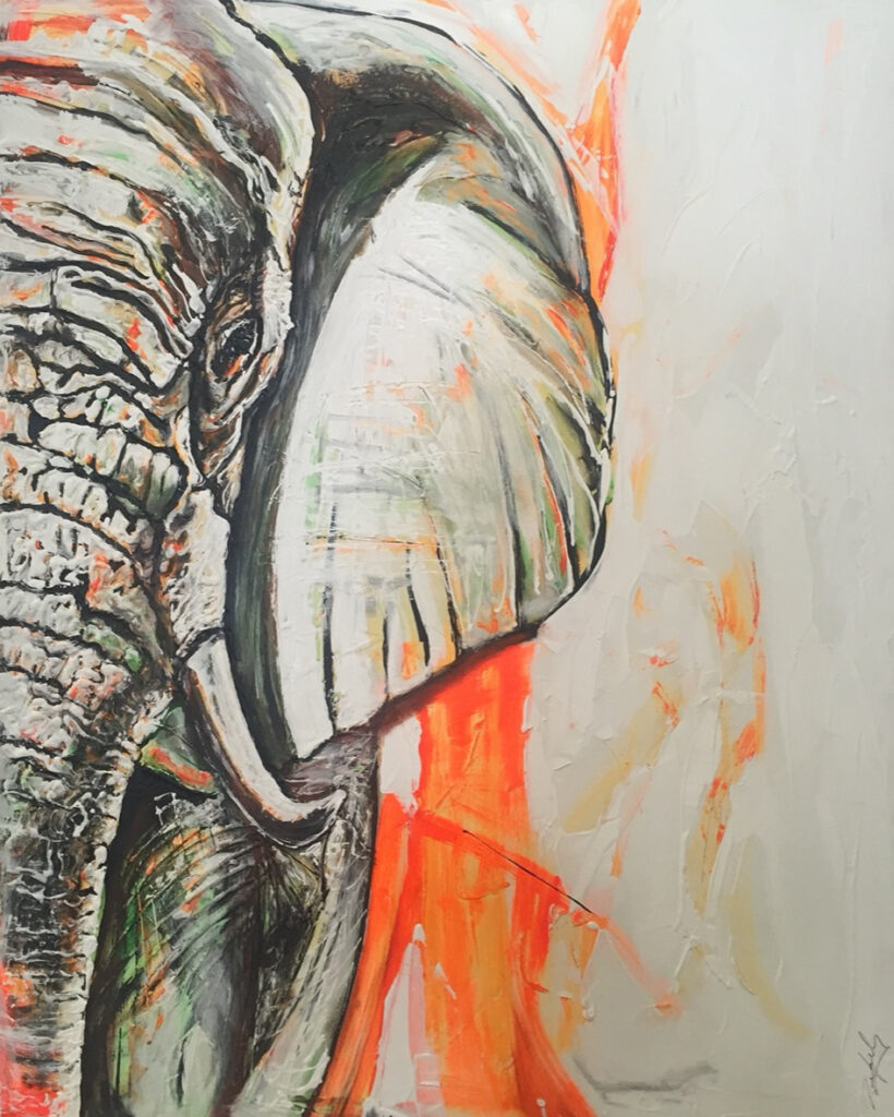 Arte de Medio Retrato Expresionista de Elefante