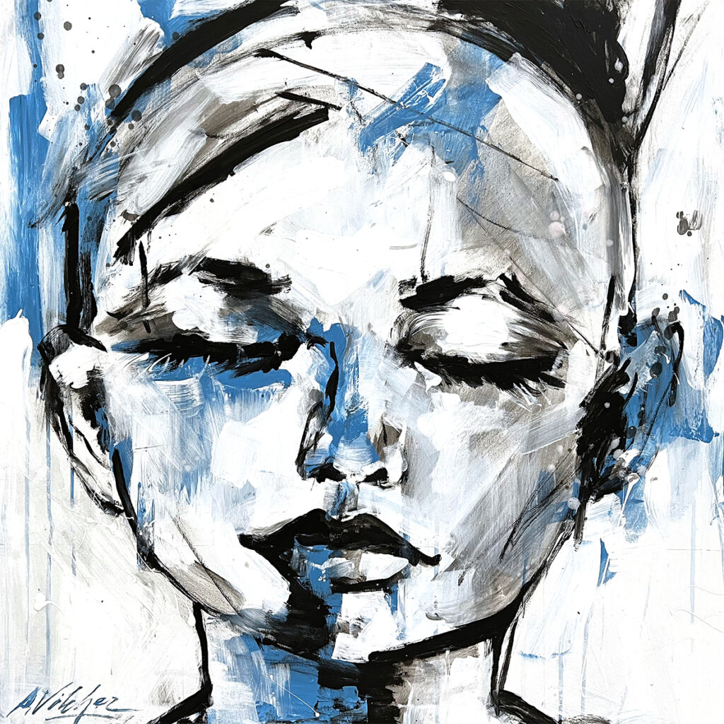 Retrato Abstracto con Acentos Azules